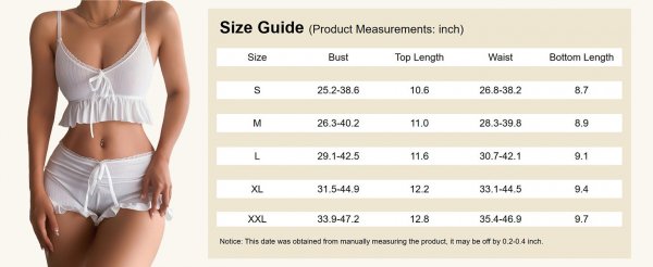 Women's 2 Piece Lingerie Set Ruffle Trim Tie Front Cami Top and Shorts Sleepwear