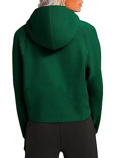 Womens Fashion Half Zip Hooodies Casual Lined Collar Crop Fall Hooded