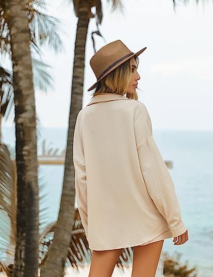 Womens Button Down Lounge Sets Long Sleeve Shirts and Shorts 2 Piece