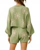 Women's Knit Pajama Set Lounge Set Long Sleeve Puff Sleeve Top and Shorts 2-Piece Set