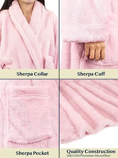 Premium Womens Plush Soft Robe Fluffy Warm Fleece Sherpa Shaggy Bathrobe